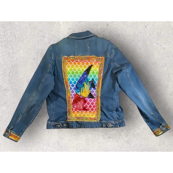 Sonoma Women’s Large Denim Jacket - Custom Sequin Fish Design - Picture 1 of 16
